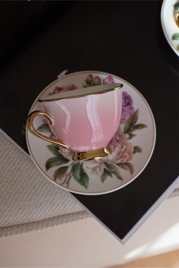  Magnolia Pembe 2 Kişilik 4 Parça Porselen Double Türk Kahve Fincan Takımı