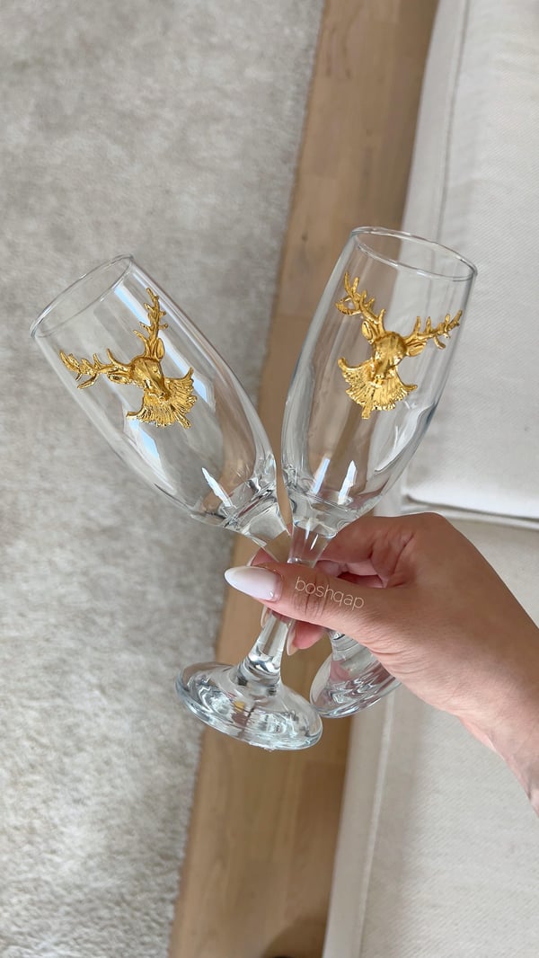 Deer Gold 2 li Cam Kahve Yanı Kadeh 