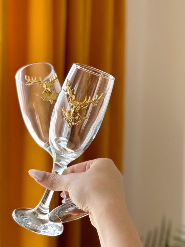 Deer Gold 2 li Cam Kahve Yanı Kadeh 