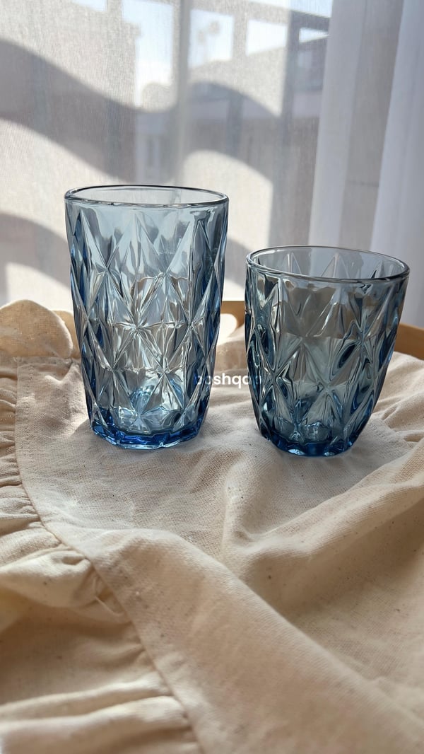 Kristal Cam 6 Kişilik 12 Parça Mavi Meşrubat Bardak Seti