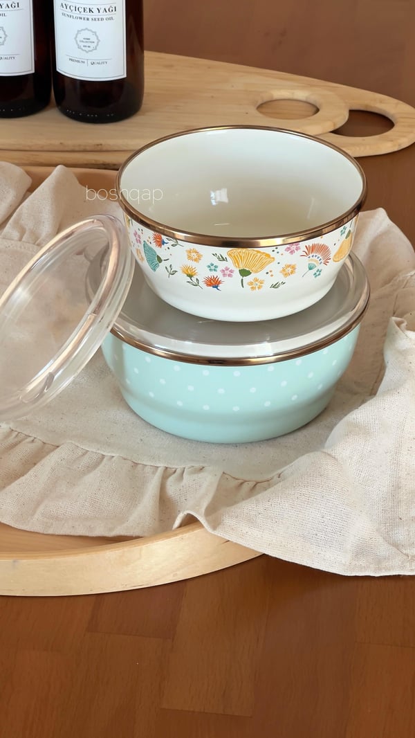 Firuze Serisi Emaye Mavi  2'li Saklama Kabı