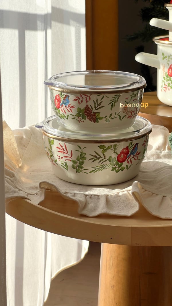 Red Garden Serisi Emaye 2'li Saklama Kabı