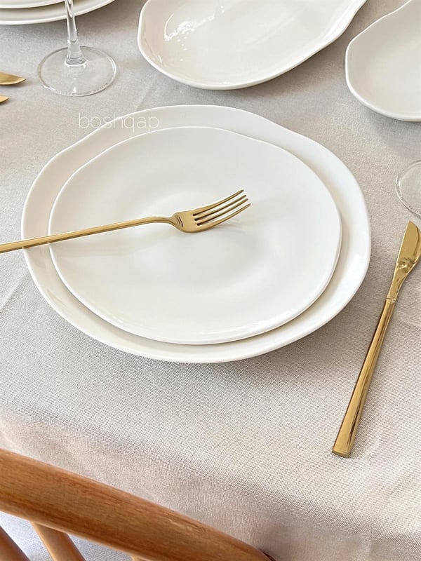 Asimetrik 24 Parça 6 Kişilik Beyaz Porselen Yemek Takımı