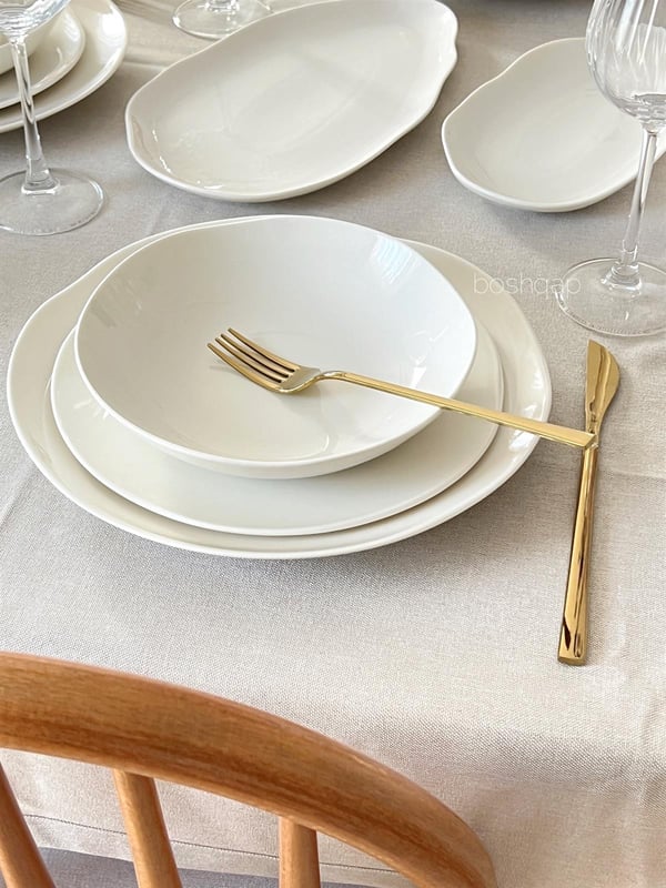 Asimetrik 26 Parça 6 Kişilik Beyaz Porselen Yemek Takımı