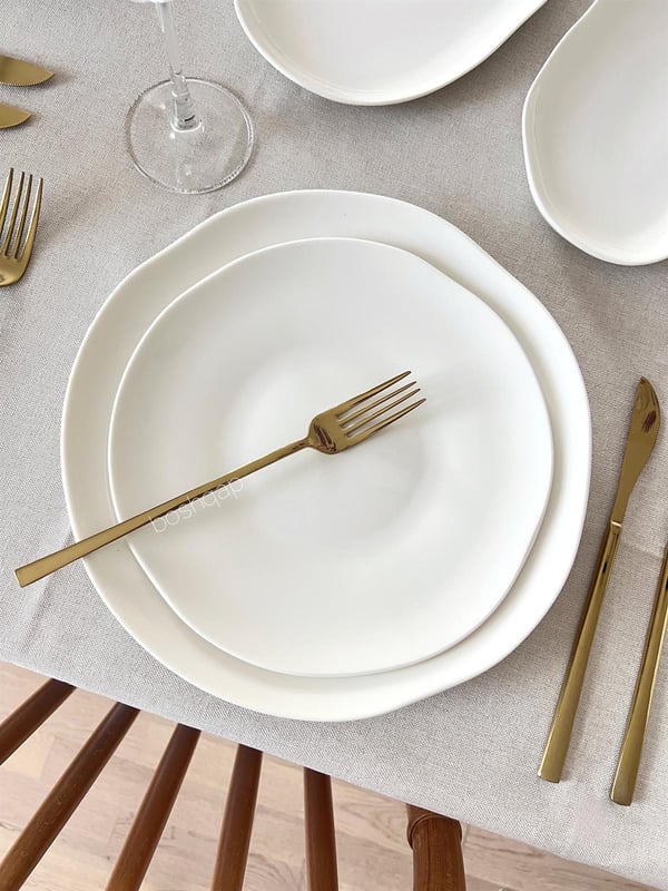 Asimetrik 48 Parça 12 Kişilik Beyaz Porselen Yemek Takımı