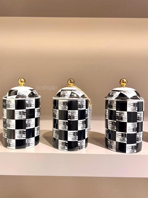 Black Checker Porselen 3lü Baharatlık 