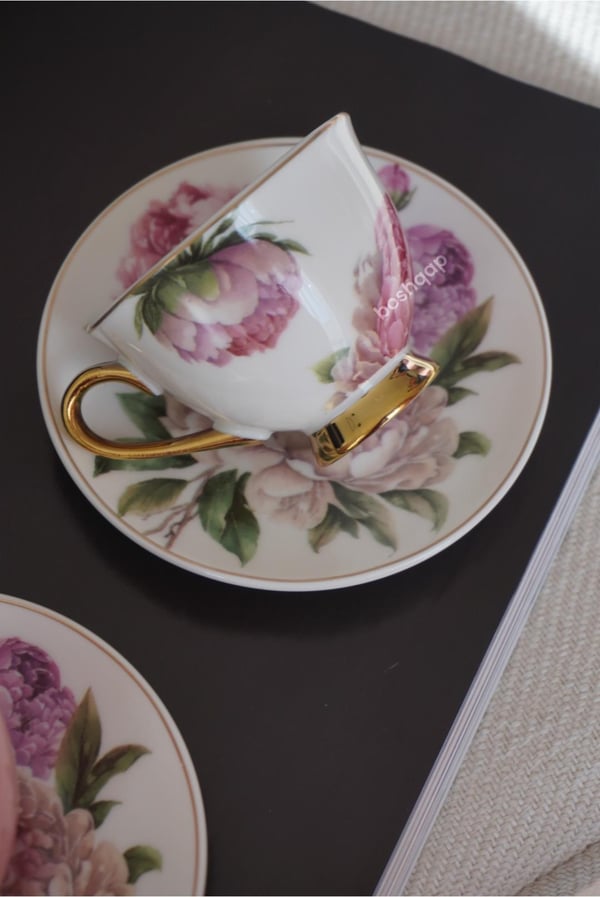  Magnolia Pembe 2 Kişilik 4 Parça Porselen Double Türk Kahve Fincan Takımı