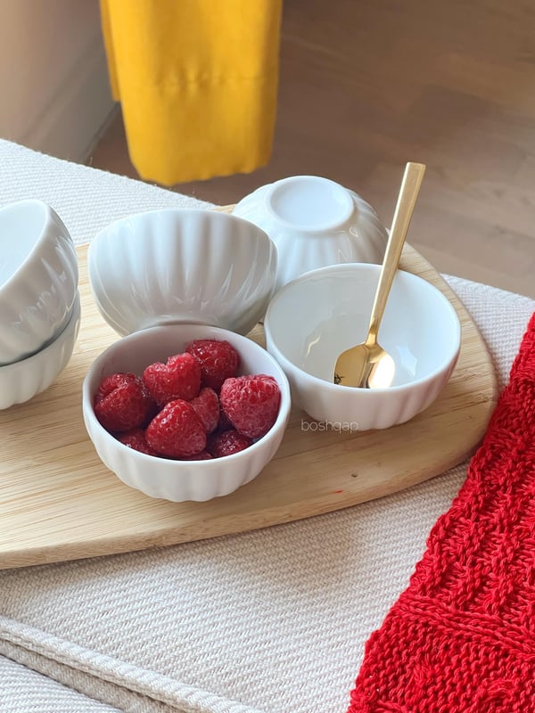 Midye Desen 6'lı Porselen Mini Sunum Kasesi Beyaz