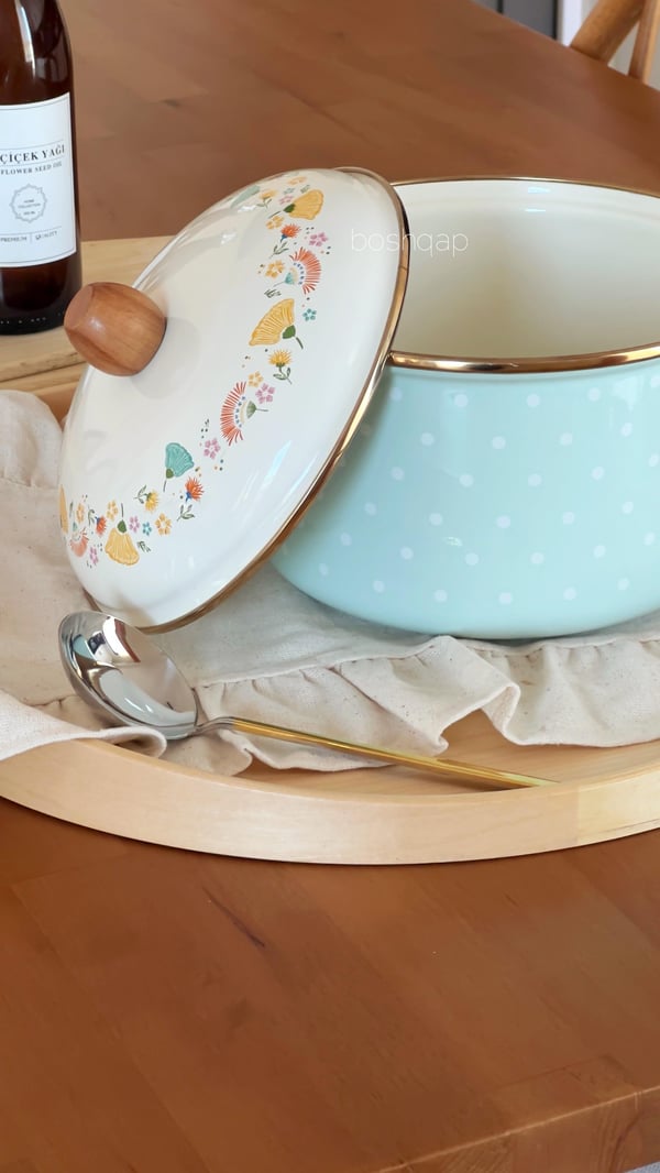 Firuze Serisi Mavi Emaye 20cm Tencere