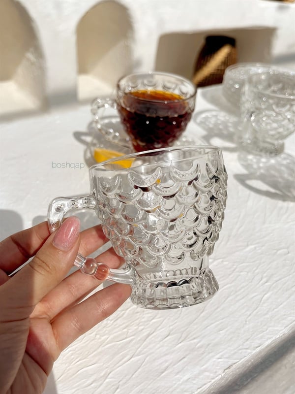 Fish Scale 6 Kişilik 12 Parça Cam Çay/Nescafe Takımı