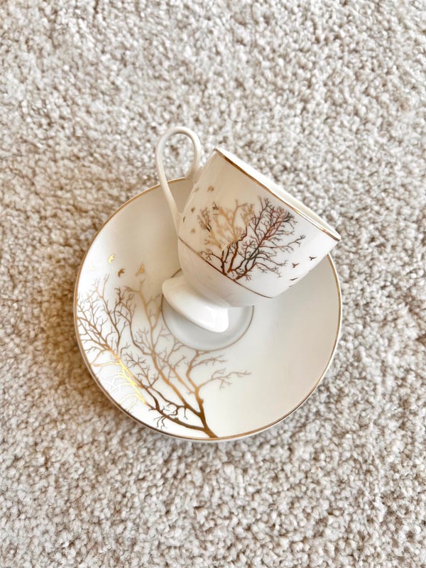 Gold Tree Oval Form Porselen 2 Kişilik 4 Parça Türk Kahvesi Fincan Takımı