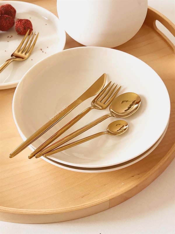 Layana 12 Kişilik 84 Parça Titanyum Gold Çatal Kaşık Bıçak Seti