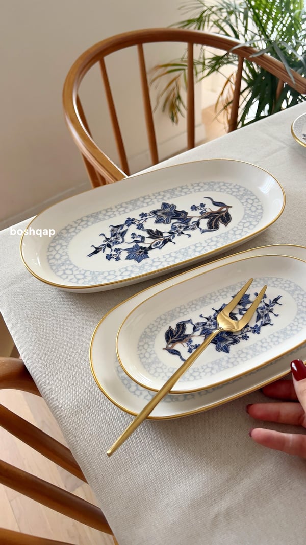 Midnight Flora 3 Boy Oval Kayık Tabak Modelleri ve Fiyatları - BOSHQAP