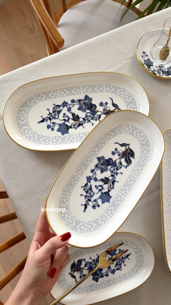 Midnight Flora 3 Boy Oval Kayık Tabak Modelleri ve Fiyatları - BOSHQAP