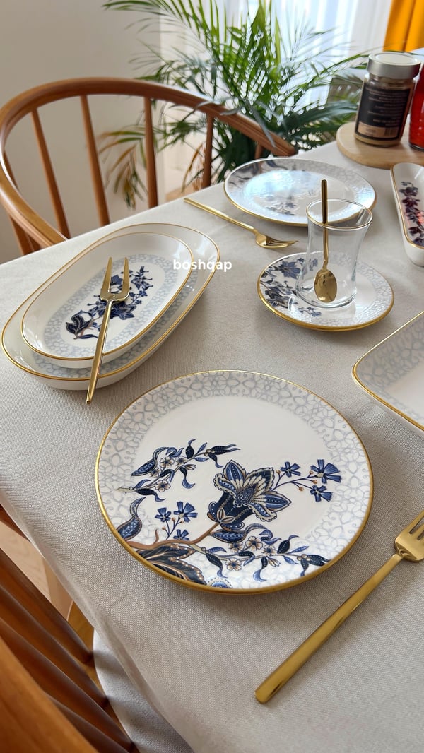Midnight Floral 29 Parça 6 Kişilik Pasta ve Kahvaltı Seti Modelleri ve Fiyatları - BOSHQAP