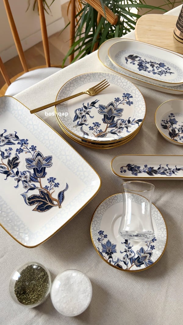 Midnight Floral 29 Parça 6 Kişilik Pasta ve Kahvaltı Seti Modelleri ve Fiyatları - BOSHQAP