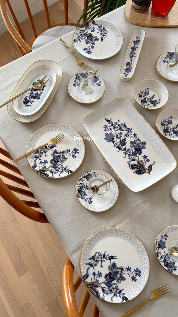 Midnight Floral 29 Parça 6 Kişilik Pasta ve Kahvaltı Seti Modelleri ve Fiyatları - BOSHQAP