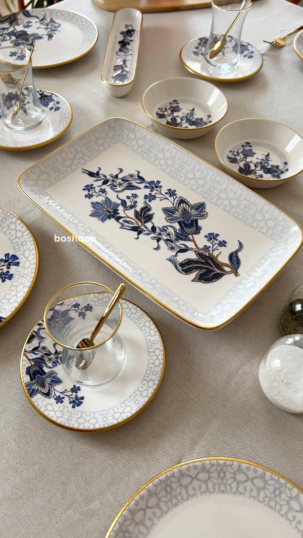 Midnight Floral 29 Parça 6 Kişilik Pasta ve Kahvaltı Seti Modelleri ve Fiyatları - BOSHQAP