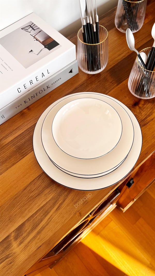 Pearl Siyah Şeritli 6 Kişilik 24 Parça Porselen Yemek Takımı