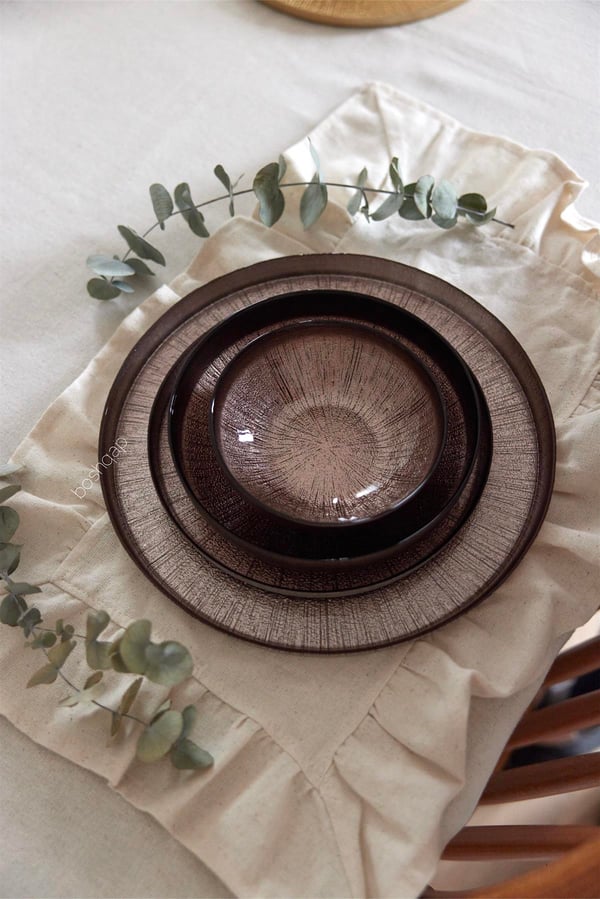 Ruby 6 Kişilik 24 Parça Cam Yemek Takımı Kahverengi