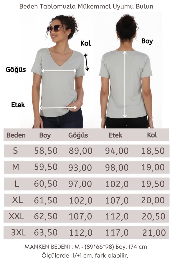 Viskon Dökümlü V Yaka Tişört-Gri