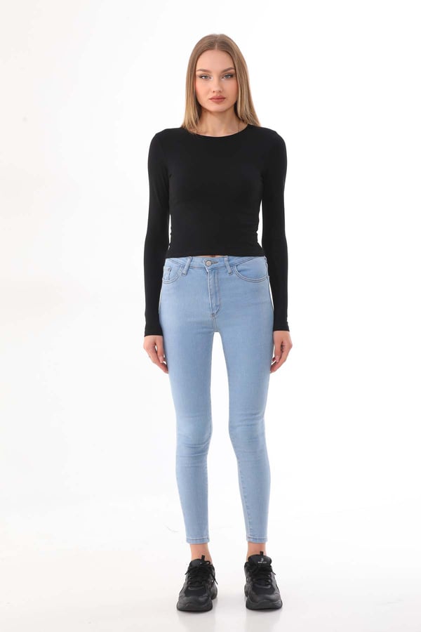 Kadın Crop Pamuklu Basic T-shirt -Siyah
