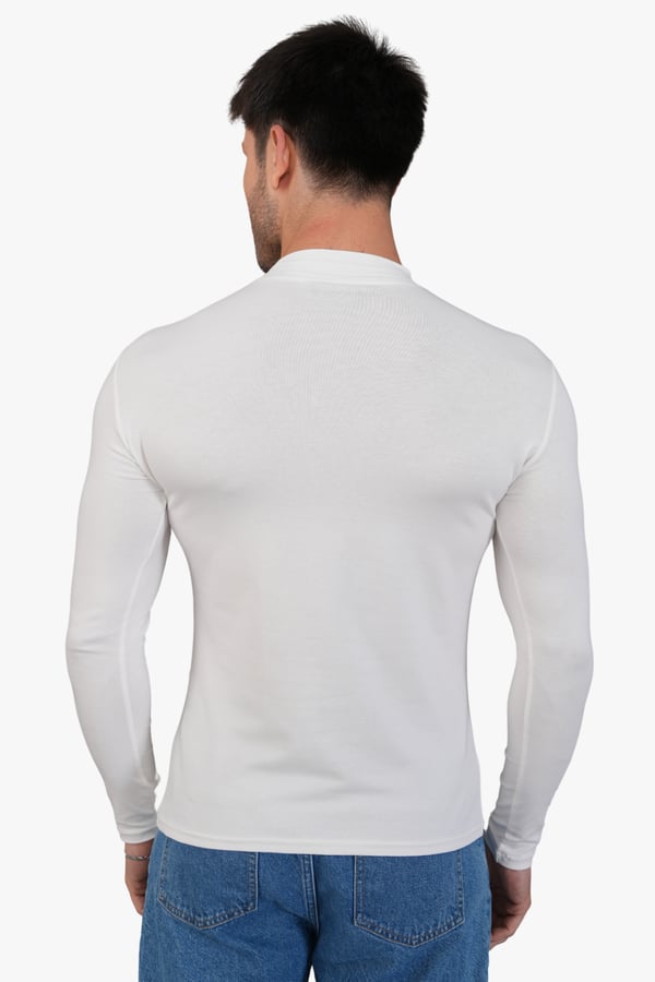 Erkek Dik Yaka Slim Fit Pamuk Likra Tişört-Off White