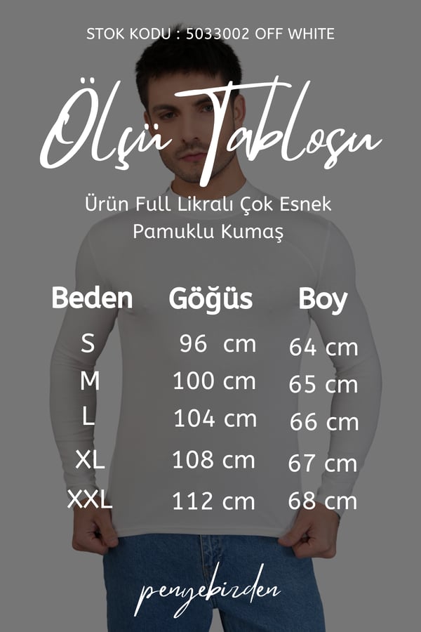 Erkek Dik Yaka Slim Fit Pamuk Likra Tişört-Off White