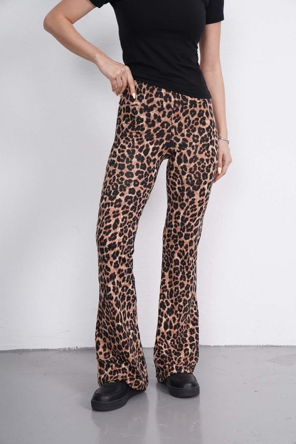 İspanyol Paça Tayt Pantolon-Leopar