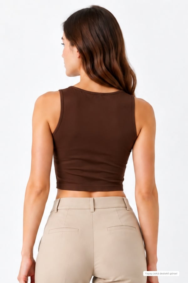 Crop Askılı Atlet-Kahverengi