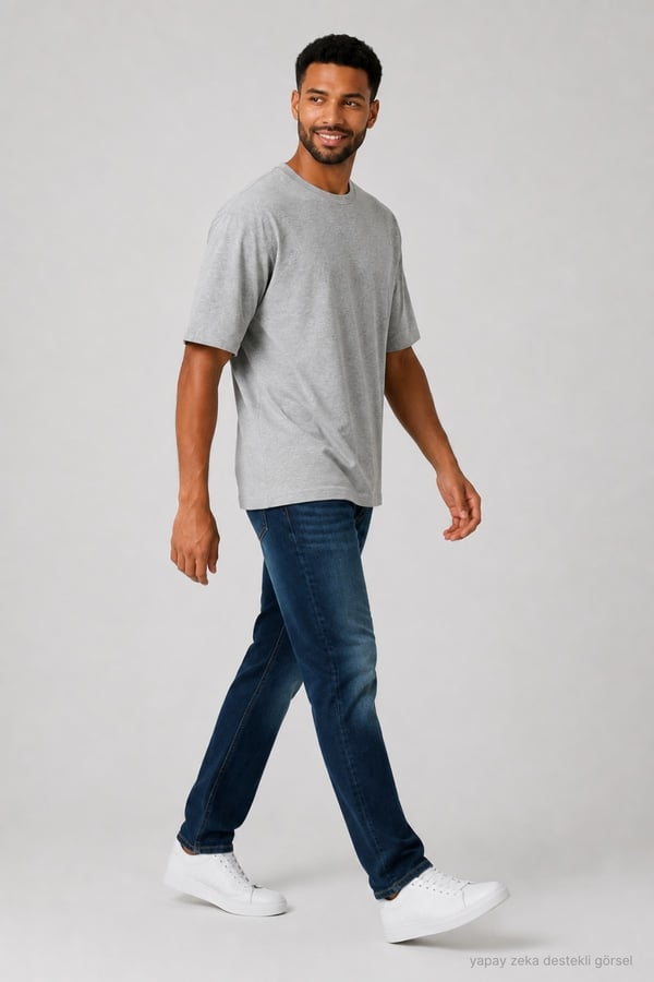 Erkek Oversize Tişört-Gri Melanj