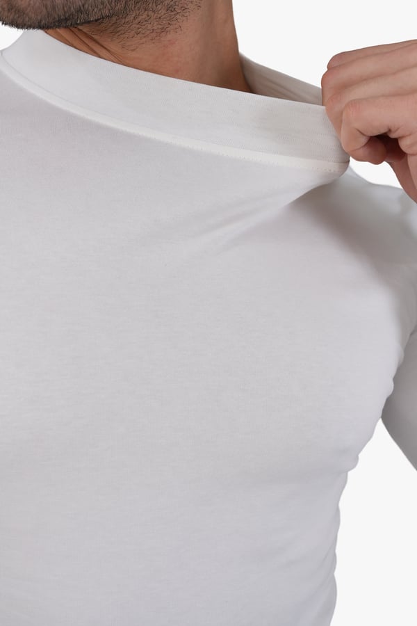 Erkek Dik Yaka Slim Fit Pamuk Likra Tişört-Off White