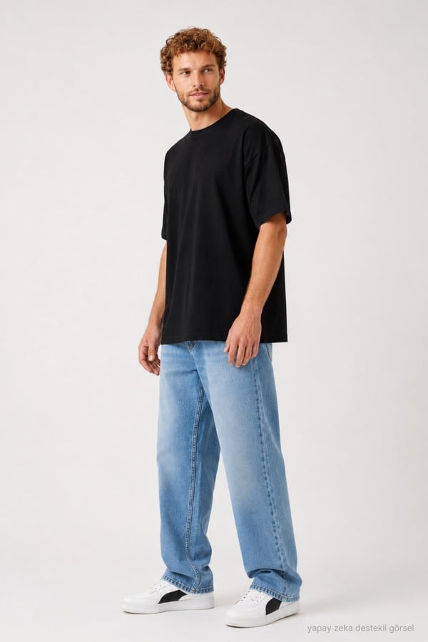 Erkek Oversize Tişört-Siyah