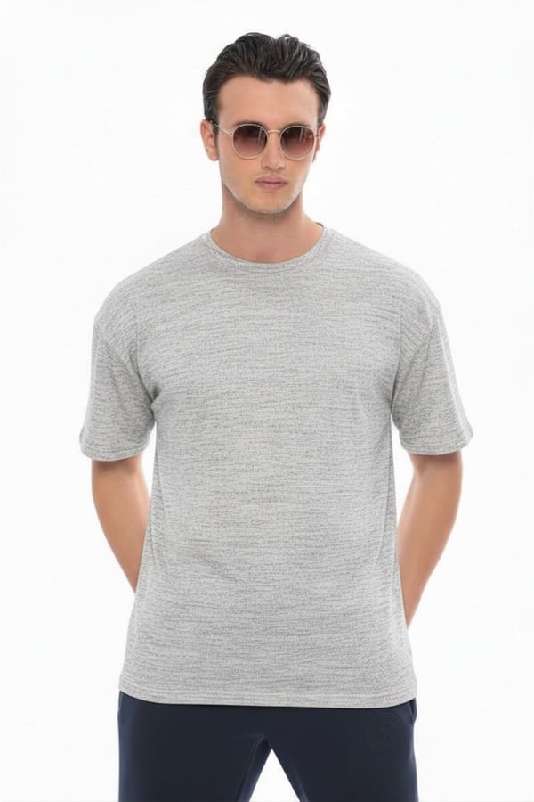 Erkek Oversize Tişört-Gri Melanj