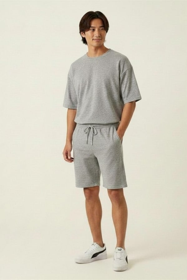 Erkek Regular Fit %100 Pamuk Baskısız Şort-Gri Melanj
