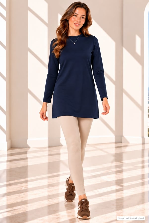 Tesettür Sweatshirt Tunik-Lacivert