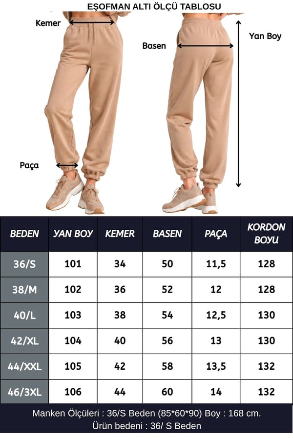 Kadın Günlük Stil Paçası Lastikli Regular Fit Eşofman Altı-Bej