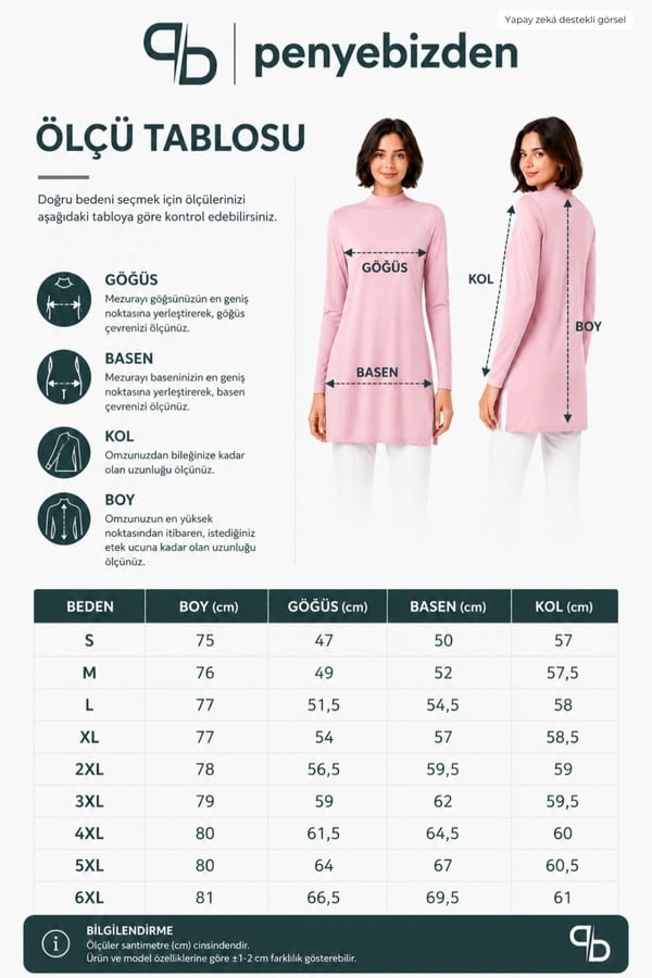 Viskon Dik Yaka Tunik -Pudra