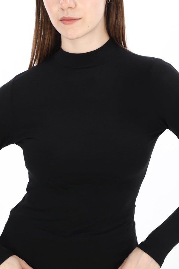 Kadın Modal Dik Yaka Slim Fit Tişört 2li Paket-Siyah-Beyaz