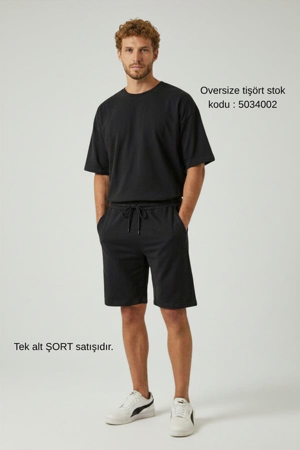 Erkek Regular Fit %100 Pamuk Baskısız Şort-Siyah