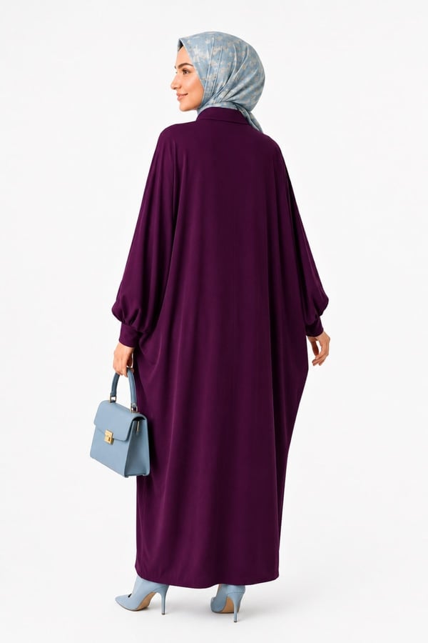 Kadın Sandy Tesettür Gömlek Elbise Abaya-Vişne