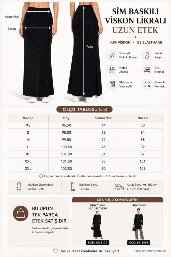 Simli Maxi Boy Etek-Siyah