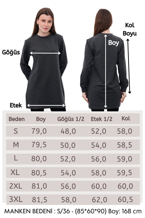 Tesettür Sweatshirt Tunik-Antrasit