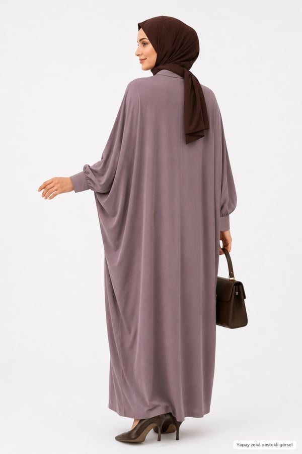 Kadın Sandy Tesettür Gömlek Elbise Abaya-Vizon