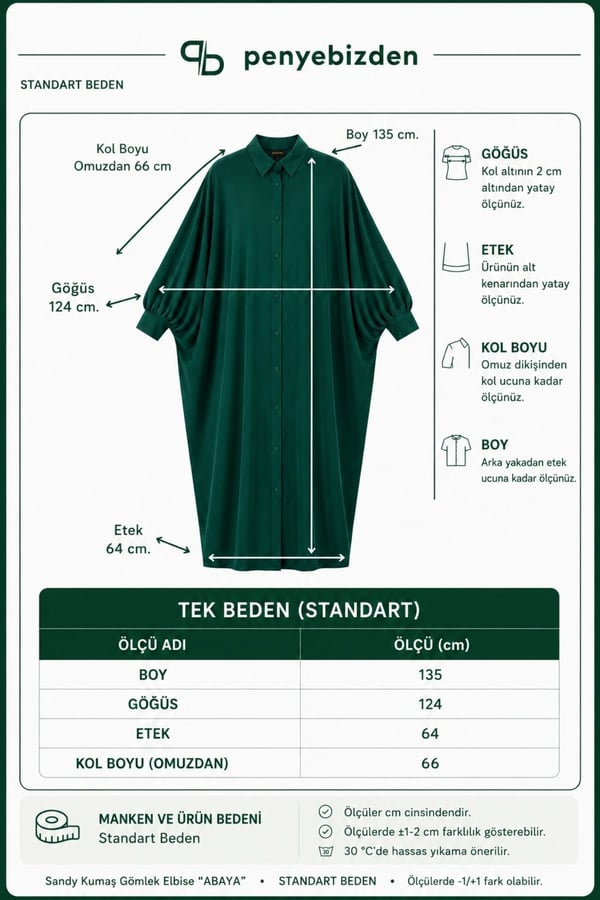 Kadın Sandy Tesettür Gömlek Elbise Abaya-Zümrüt Yeşil