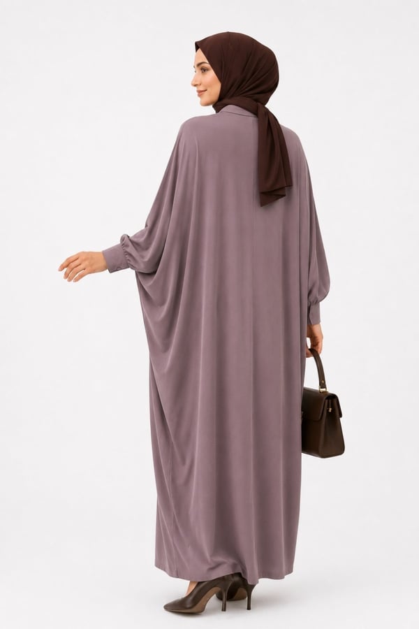 Kadın Sandy Tesettür Gömlek Elbise Abaya-Vizon