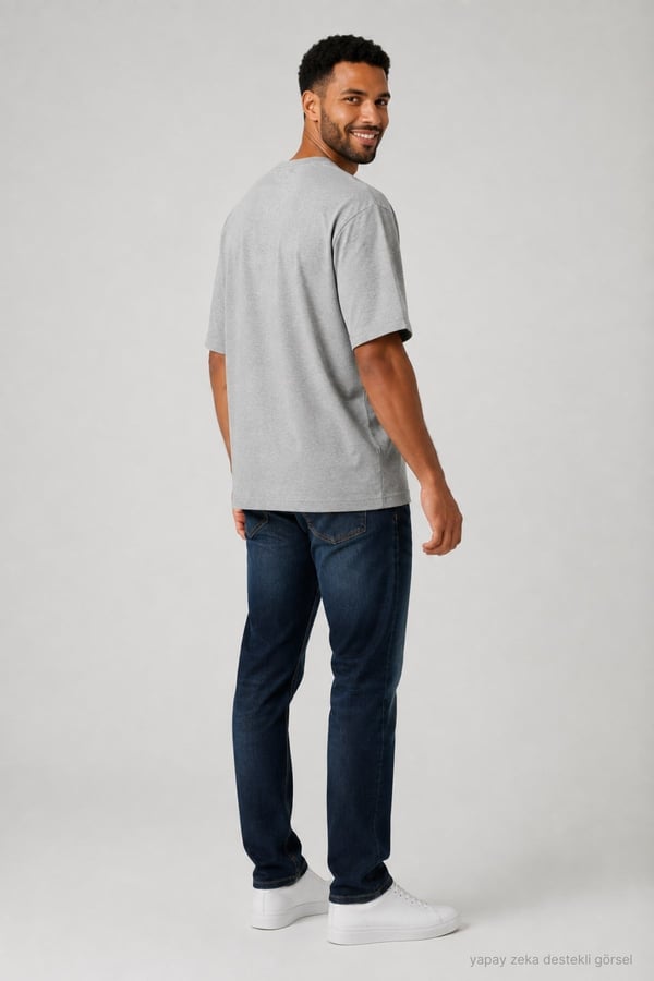 Erkek Oversize Tişört-Gri Melanj
