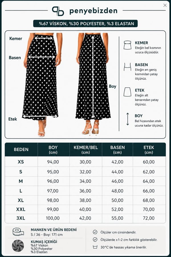 Oysho Kumaş Puantiye Maxi Etek-Siyah