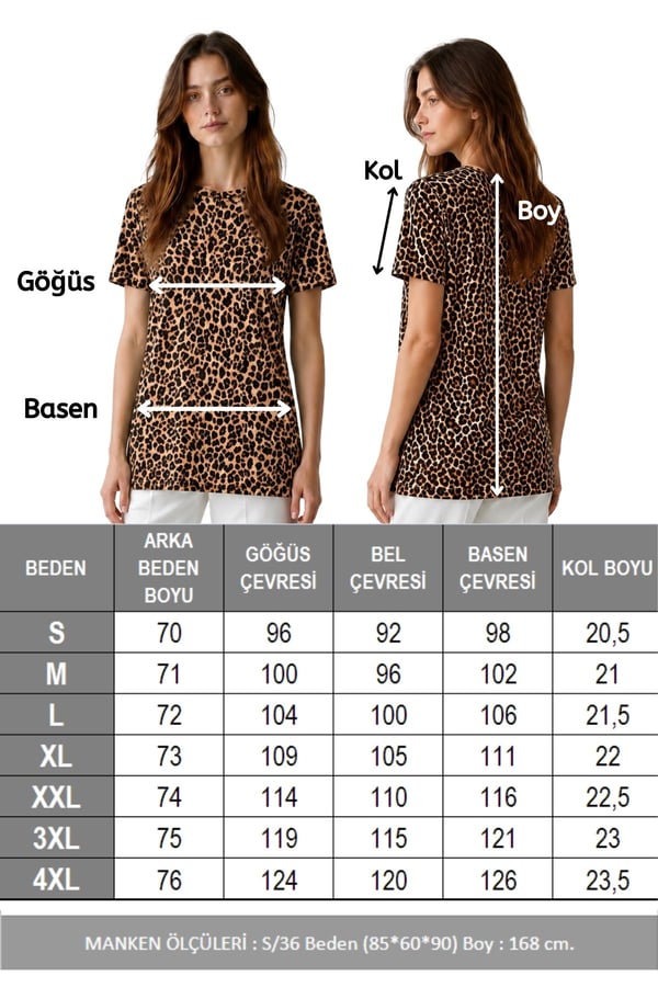 Viskon Kısa Kol Uzun Tunik-Leopar