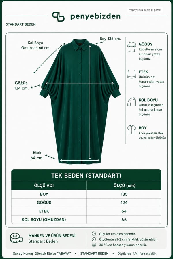 Kadın Sandy Tesettür Gömlek Elbise Abaya-Zümrüt Yeşil